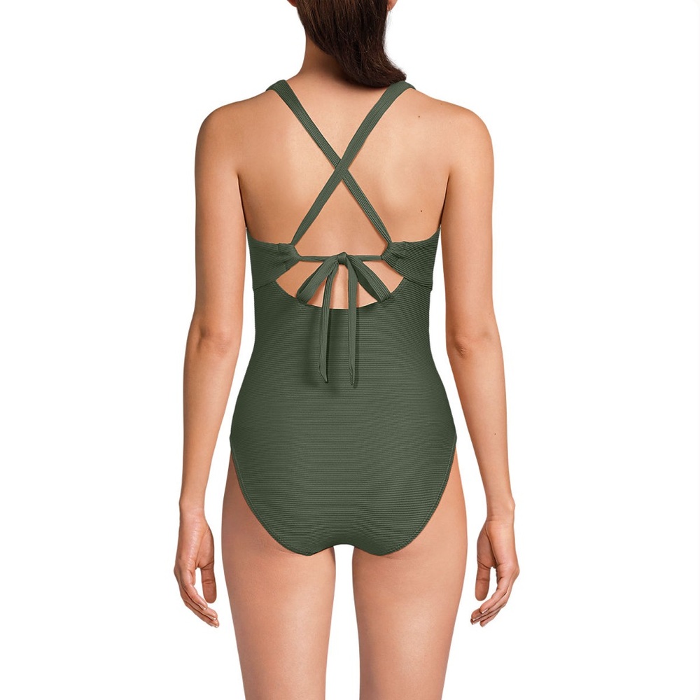 Lands end Ribbed Knot Front One Piece Swimsuit Olive Green - Picture 6 of 6